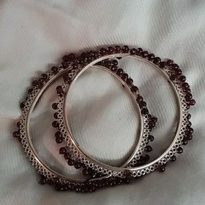 MAKE OFFER! 🎀 2 Sterling Bangles w/ Garnet Beads